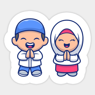 Cute boy and girl moslem Sticker